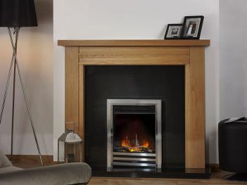 Image showing the Oak Linear with black granite tile set fire